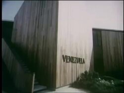 1964 point of view exterior of Venezuela pavilion at NY World's Fair Stock Footage