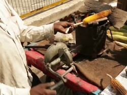 Street hawker roasting corn cob on a stove, Rishikesh, Uttarakhand, India Stock Footage
