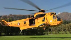 An RAF search and rescue Sea King helicopter, in Ambleside, Lake District, UK. Stock Footage