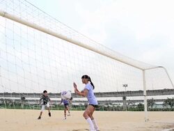 MS SLO MO Shot of One boy and two girls playing soccer / Seoul, South Korea Stock Footage