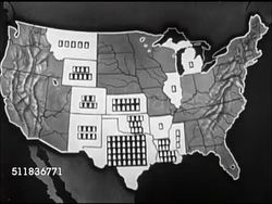 1947: UNITED STATES MAP: Highlighted refineries & crude oil pipeline as well as tanker routes, changing to highlight oil production states. Instructional Video