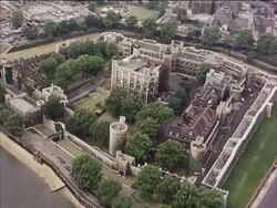 Tower of London aerial, England, UK.  1963 Stock Footage