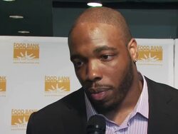 INTERVIEW: Calvin Pace wanted to come out and support a good cause. Joked that I bought going green to his attention and that he needs to figure out how to do  it Stock Footage