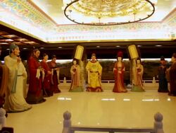 MS PAN Statue of Tang Dynasty emperor and queen with chancellor / xi'an, shaanxi, china Stock Footage