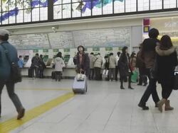 WS People walking in Ueno JR train station / Tokyo, Tokyo-To, Japan Stock Footage