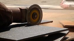 Slow-motion, Electric saw cutting tiles floor Stock Footage