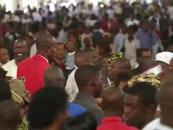MS Shot of congregation praying and leaving church / Lagos, Nigeria Stock Footage