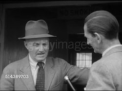 1953: JOHN GABER INTVW: Greentree Stable trainer John Gaver Sr. w/ Westbrook Van Voorhis by stable, Gaver explaining to be successful trainer, good horses, 98% luck, 2% common sense. Greatest thrill was when thoroughbred Capot won 1949 Preakness. Instructional Video