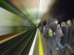SUBWAY STATION, CROWD WALKING, TRAIN ARRIVING (loopable) Stock Footage
