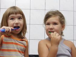 Girls brushing teeth (HD) Stock Footage