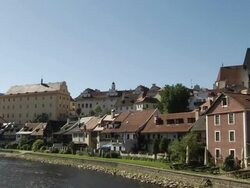 Tilt Down Shot Cesky Krumlov Ltava River Cesky Krumlov Bohemia Czech Republic Stock Footage