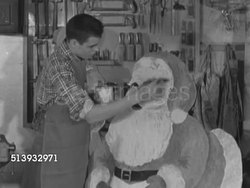 1952: ELKHORN HIGH SCHOOL ART SHOP: VS High school students in art shop, painting various figures, including Santa Claus & silhouette figure of female riding camel (Nativity scene). WI, Christmas decorations, paint shop Instructional Video