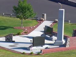 MS AERIAL Shot of Cody war memorial / Wyoming, United States Stock Footage