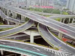 WS HA T/L View of busy traffic over overpass in modern city / Shanghai,  China Stock Footage