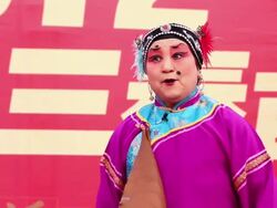 MS TS TD Chinese folk artists performing traditional opera at temple fair to celebrate chinese spring festival  AUDIO  / xi'an, shaanxi, china Stock Footage