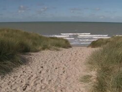 WS View of Dunes in front of sea / Ostend, Flanders, Belgium Stock Footage