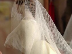 Miniaturised late Victorian scene, as bride, Dolls house, Leonardslee Gardens, West Sussex, UK Stock Footage
