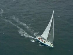 Brokenwood, the 54ft yacht sailed by Sailors with Disabilities in the 2009 Sydney to Hobart Yacht Race; Hobart. Skippered by David Pescud, Australia Stock Footage