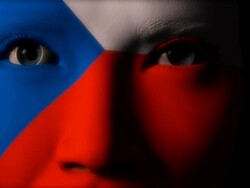 Beautiful girl Czech Republic flag face painted Stock Footage