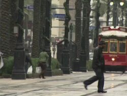 WS View of Red Tram / New Orleans, Louisiana, United States Stock Footage