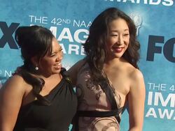 Chandra Wilson and Sandra Oh at the 42nd NAACP Image Awards at Los Angeles CA. (Footage by WireImage Video/GettyImages) Stock Footage