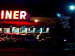 Diner at dusk Stock Footage