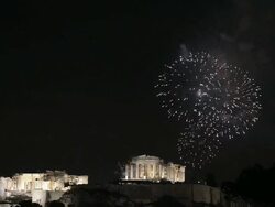 Fireworks Display Marks the Beginning Of The Year 2014 At The Acropolis In Greece Stock Footage