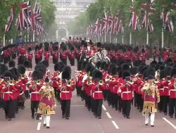 Grenadier Guards at Buckingham Palace Stock Footage