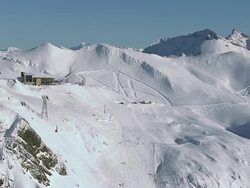 WS ZO View of rope way trolley / Oberstdorf, Bavaria, Germany Stock Footage
