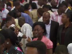 MS PAN Shot of congregation at prayer and leaving church / Lagos, Nigeria Stock Footage