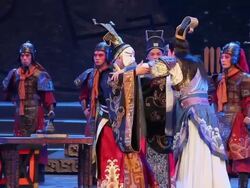 MS TS Artists performing local Chinese traditional qinqiang opera on stage AUDIO / xi'an, shaanxi, china Stock Footage