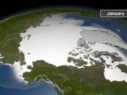 This animation shows monthly average sea ice climatology from September through August displayed at a rate of two months per second. The month is shown in the upper right corner Stock Footage