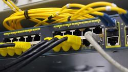 HUB network fiber close Stock Footage