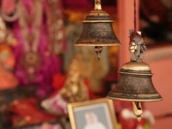 Bells hanging in a temple, Haridwar, Uttarakhand, India Stock Footage
