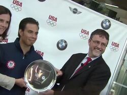 Lisa Baird, Apolo Anton Ohno and Jack Pitney at the BMW Group & The United States Olympic Committee Announce New Partnership  Stock Footage