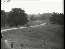 B/W wide shot of people walking on dirt road / battlefield / Vicksburg, Mississippi / NO SOUND Stock Footage