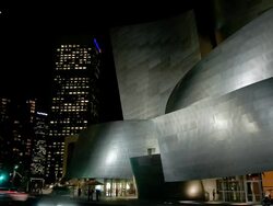 T/L, MS, Walt Disney Concert Hall illuminated at night, Los Angeles, California, USA Stock Footage