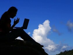 Girl working with laptop Stock Footage