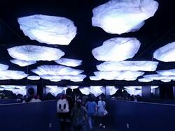 MS Shot of people walking through aquarium / Osaka, Kanto, Japan Stock Footage