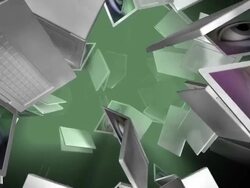 (Loop) Laptops with Eyes, Floating, Falling Stock Footage