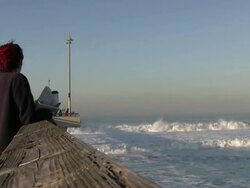 (HD1080i) Climate Change Curiosity; Watching Storm Waves Stock Footage