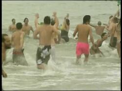 People taking the polar bear plunge for New Year Instructional Video