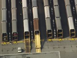 MS AERIAL Shot of cars in containers at BMW Assembly Plant near Greenville / South Carolina, United States Stock Footage