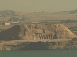 High Angle, aerial - Historical sites decorate the Nile Delta along the River Nile in Egypt Stock Footage