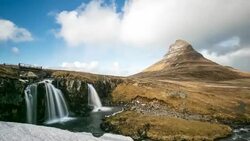 HD Time-lapse: Kirkjufell Mountain Snaefellsnes Peninsula, waterfall landscape Iceland Stock Footage