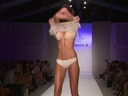 Models walk the runway during the Vitamin A by Amahlia Stevens swimwear 2013 show at the Vitamin A by Amahlia Stevens - Runway - MBFW Miami Swim 2013 Stock Footage