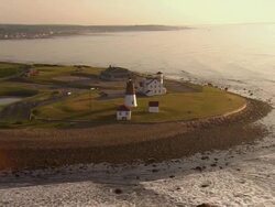 ZO, AERIAL, Point Judith Lighthouse, Point Judith, Rhode Island, USA Stock Footage