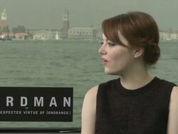 INTERVIEW - Emma Stone on the power of theatre at 'Birdman' Interviews - 71st Venice International Film Festival Stock Footage