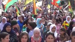 CLEAN : Hundreds of Kurds protest in Qamishli against Turkish law News Clip