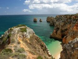Coastline view of Ponta da Piedade, Lagos, Algarve, Portugal, Europe Stock Footage